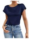 Blusa SweatyRocks, seda acetinada, gola redonda, manga curta, feminina