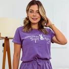 Blusa T-shirt Feminina 100% Algodão ESTONADA Manga Curta Gola Redonda SPRING
