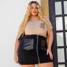 Blusa T-Shirt Feminina De Algodão Camiseta Plus Size Com Estampa Gola Alta Manga Curta Confortável