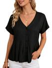 Blusa TBETNE Summer com decote em V de linho e manga curta para mulheres Blusa TBETNE Summer com decote em V de linho e manga curta para mulheres