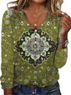 Blusa TBILILO 2025 Boho com estampa floral com decote em V para mulheres verde Blusa TBILILO 2025 Boho com estampa floral com decote em V para mulheres verde