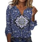 Blusa TBILILO Boho com decote em V com babados, manga 3/4, feminina, azul, 2GG