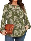 Blusa TFSDOD Peasant para mulheres plus size verde militar floral 5GG