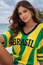 Blusa Tricô Feminina Brasil Torcida Copa Estilo Camisa Oversized Blusa Tricô Feminina Brasil Torcida Copa Estilo Camisa Oversized