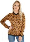 Blusa Tricô Feminina Livora Onça Animal Print Caramelo Desenho Tricotado