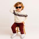 Blusa Tricô Kids Infantil Casaco Lã gola redonda Suéter Listrada manga longa - Cor Branco e Preto - Tamanho 4