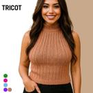 Blusa Tricot Canelado Regata com Trancinha Verão Gola Alta Blusa Tricot Canelado Regata com Trancinha Verão Gola Alta