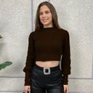 Blusa Tricot Feminina Gola Redonda Cropped Inverno Manga Blusa Tricot Feminina Gola Redonda Cropped Inverno Manga