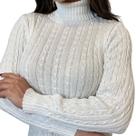 Blusa Tricot Feminina Sueter Manga Longa Trançada Gola Alta