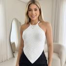 Blusa Tricot Frente Única Vazada Feminino Manga Longa Inverno Casual Elegante Moda Tricô Malha Quentinha
