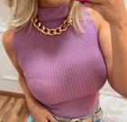 Blusa Tricot Garrafinha Gola Alta Blogueira Cacharrel Regata Tricô Quente Frio