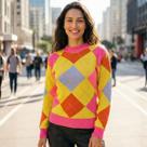 Blusa Tricot Manga Longa Detalhe Argyle