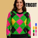Blusa Tricot Manga Longa Estampa Argyle