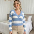 Blusa Tricot Manga Longa Gola V Listra Blusa Tricot Manga Longa Gola V Listra