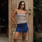 Blusa Tricot sem alça Listrado Feminina Revanche Judeia
