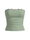 Blusa tubular SOLY HUX com acabamento em renda franzida para mulher verde menta