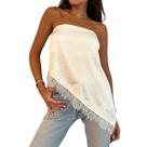Blusa tubular SOOKABEILA, renda acetinada, seda, sem alças, sem encosto, para mulheres