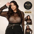 Blusa Tule Feminina Transparente Cor Preta Manga Longa Moda Blogueira Tamanho GG