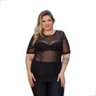 Blusa Tule Transparente Manga Curta Feminina Plus Size, Sexy, Moderna, Estilosa , Barata, Festa