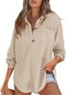 Blusa túnica Astylish Waffle Knit com decote em V, camisa feminina Henley Blusa túnica Astylish Waffle Knit com decote em V, camisa feminina Henley