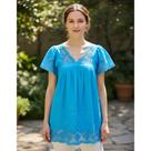 Blusa Túnica Bata Indiana Feminina Gestante Bordada Azul HC-58089