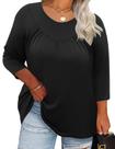 Blusa túnica feminina TFSDOD, tamanho grande, manga 3/4, gola redonda, preta
