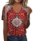 Blusa túnica HOTYD Boho com estampa floral e decote em V para mulheres tamanho L
