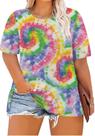 Blusa túnica para Hailey Tie Dye Plus Size feminina XXL de manga curta
