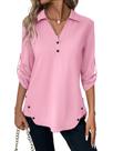Blusa túnica TICTICMISS, manga 3/4, manga 3/4, decote em V, rosa