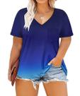 Blusa túnica TIYOMI com decote em V e manga curta para mulheres, tamanho grande, 3GG