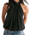Blusa única Argeousgor de chiffon franzida com bainha preta para mulheres