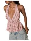 Blusa única Milumia Y2K, bolinhas, sem encosto, babados, bainha rosa