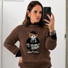 Blusa Urso Jacquard Feminino Tricot Inverno Estampado Casual Manga Longa, Blusa Urso Jacquard Feminino Tricot Inverno Estampado Casual Manga Longa,