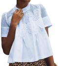 Blusa VAOYIU com detalhes de renda, manga curta, azul claro, L