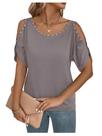 Blusa Verdusa Cold Shoulder Beaded Summer Light Grey Blusa Verdusa Cold Shoulder Beaded Summer Light Grey