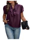 Blusa Verdusa Work, gravata borboleta, manga pétala, roxa, tamanho grande