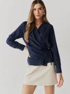 Blusa Via Lessa Olivia Transpassada com Linho Azul Marinho