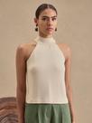 Blusa Via Lessa Siena Gola Alta em Viscose Creme