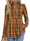 Blusa WIHOLL Fall 2025 para mulheres, manga comprida, decote em V, marrom, xadrez Blusa WIHOLL Fall 2025 para mulheres, manga comprida, decote em V, marrom, xadrez