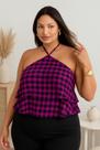 Blusa Xadrez Feminina Frente Única Plus Size Cropped Bata Soltinha Babado Alça Amarração