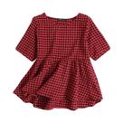 Blusa Xadrez Oversized Feminina Vintage - Retalhos, Casual, Soltinha, Gola O - Verão 2024