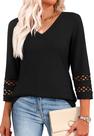 Blusa XIEERDUO Work Lace 3/4, manga 3/4, decote em V, preta para mulheres