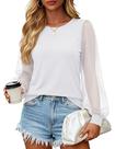 Blusa YUCOLEN de chiffon de manga comprida para mulheres branca tamanho S