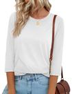 Blusa YUCOLEN de manga 3/4 feminina com gola redonda branca de algodão 2026