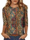 Blusa Zeagoo Boho para mulheres com gola redonda e manga 3/4, caimento solto Blusa Zeagoo Boho para mulheres com gola redonda e manga 3/4, caimento solto