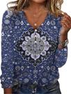 Blusa ZOCANIA Bohemian Floral com botões e decote em V de manga comprida Blusa ZOCANIA Bohemian Floral com botões e decote em V de manga comprida