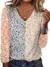 Blusa ZOCANIA Bohemian Floral com botões e decote em V de manga comprida Blusa ZOCANIA Bohemian Floral com botões e decote em V de manga comprida