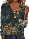 Blusa ZOCANIA Bohemian Floral com botões e decote em V para mulheres