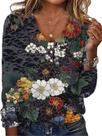 Blusa ZOCANIA Bohemian Floral com botões e decote em V para mulheres