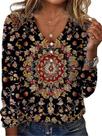 Blusa ZOCANIA Bohemian Floral com botões e decote em V para mulheres